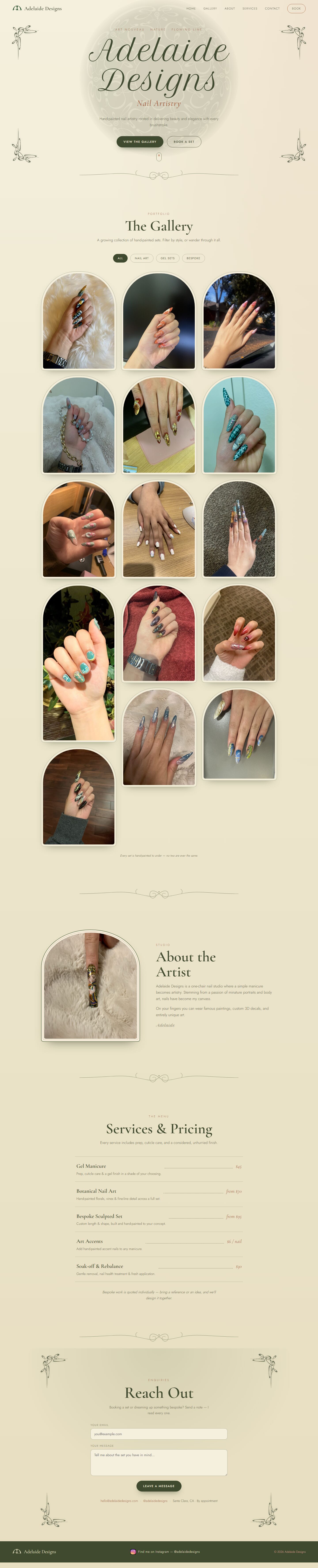 A full top-to-bottom scroll of the Adelaide Designs nail website
